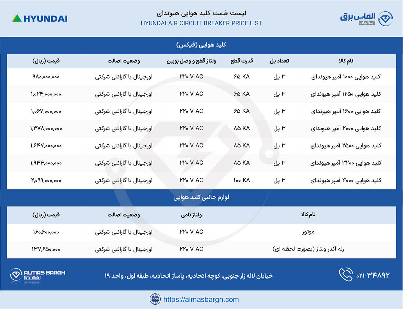 لیست قیمت جدید کلید هوایی هیوندای 1403