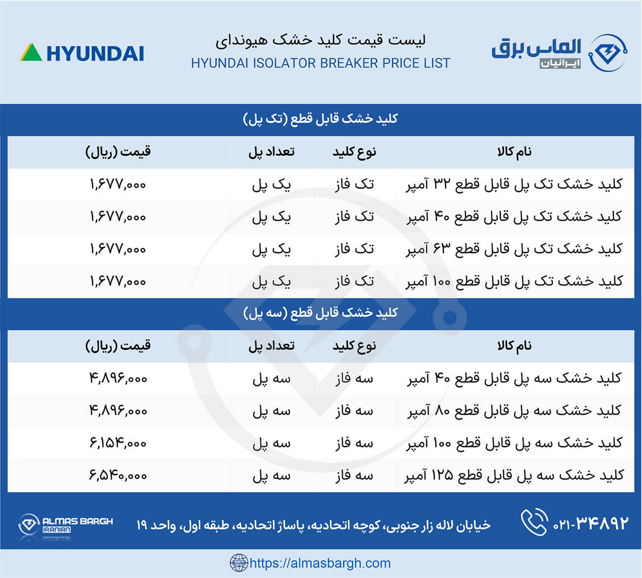 لیست قیمت جدید کلید خشک هیوندای 1403