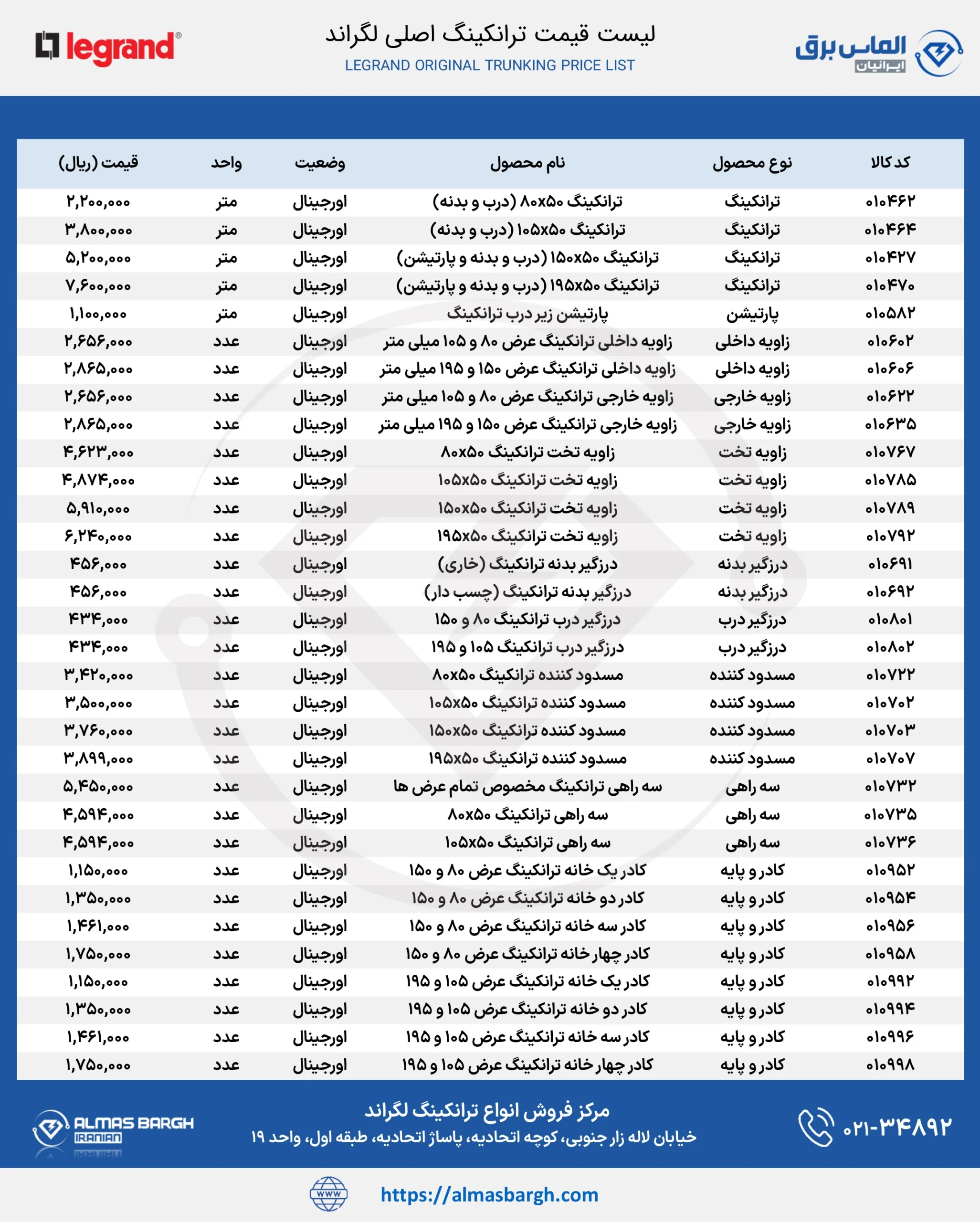 لیست قیمت ترانکینگ اورجینال لگراند